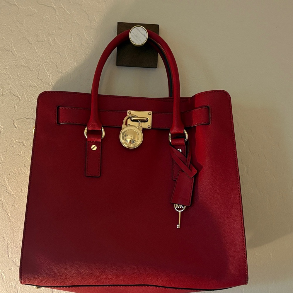 Michael Kors Crimson Hamilton Purse with Gold Accents